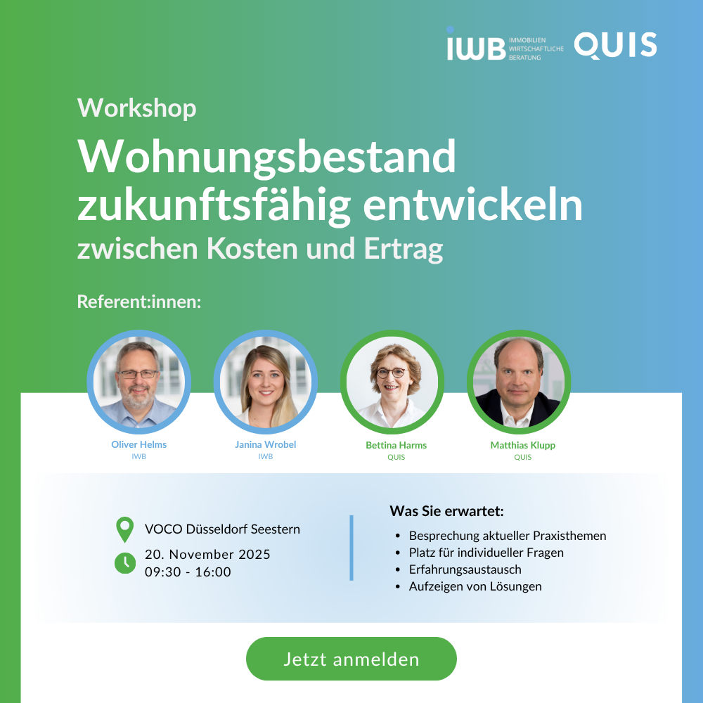 Workshop Wohnungsbestand zukunftsfähig entwickeln –  zwischen Kosten und Ertrag