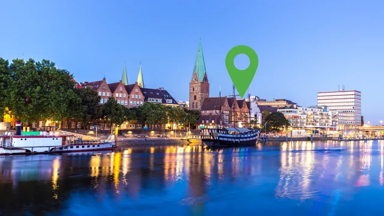 Stadtansicht von Bremen mit Markierung