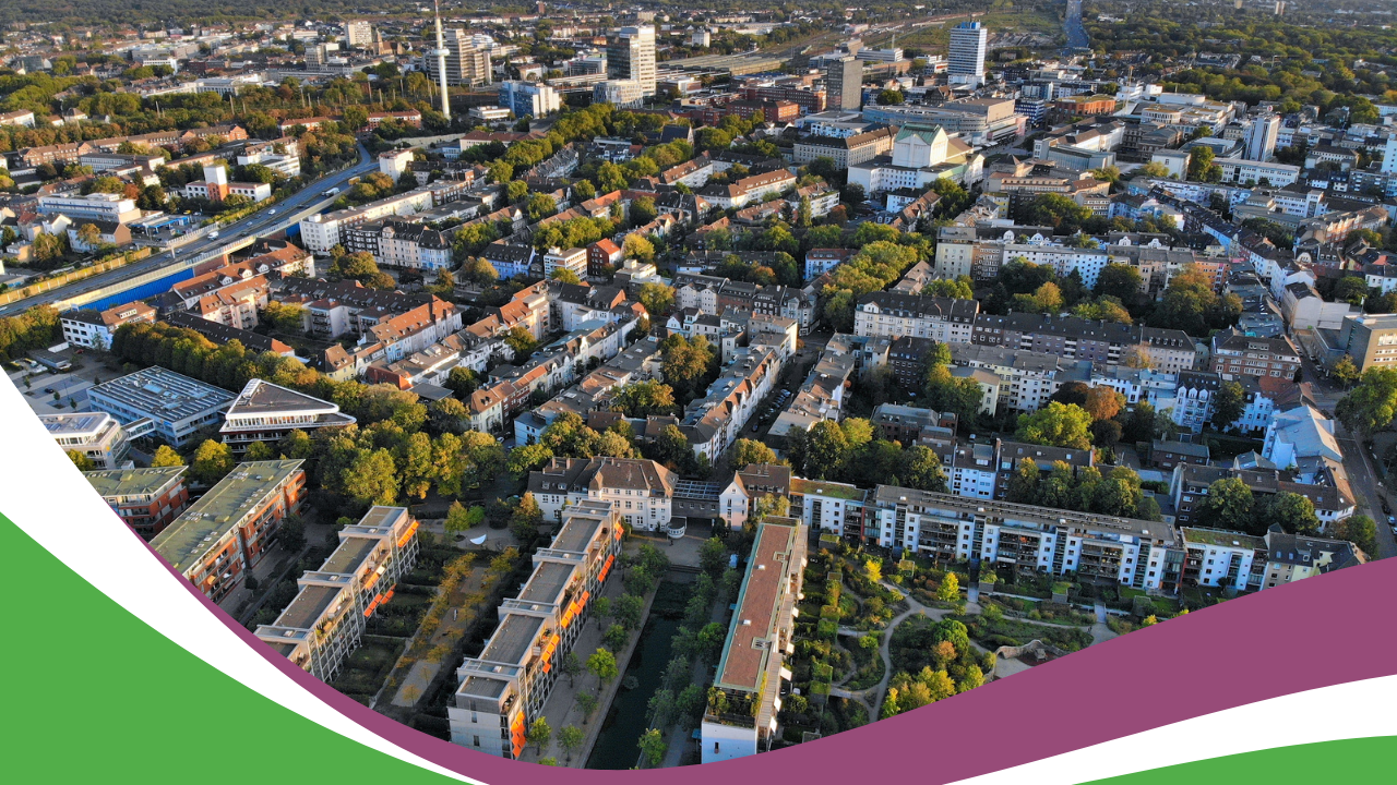 Luftbild des Duisburger Stadtgebiets mit Wohnvierteln