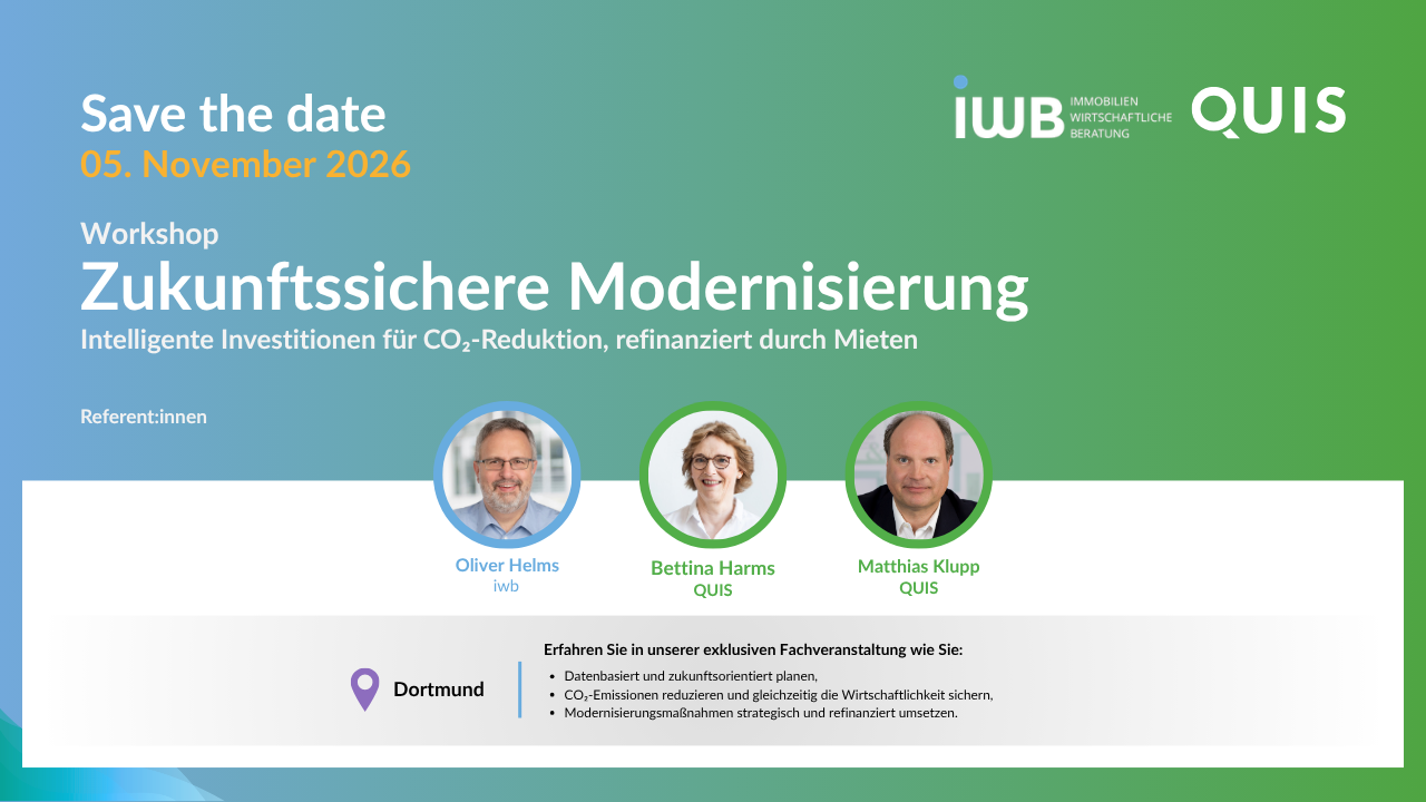 Workshop Zukunftssichere Modernisierung am 05.11.2026 mit Referenten von iwb und QUIS in Dortmund