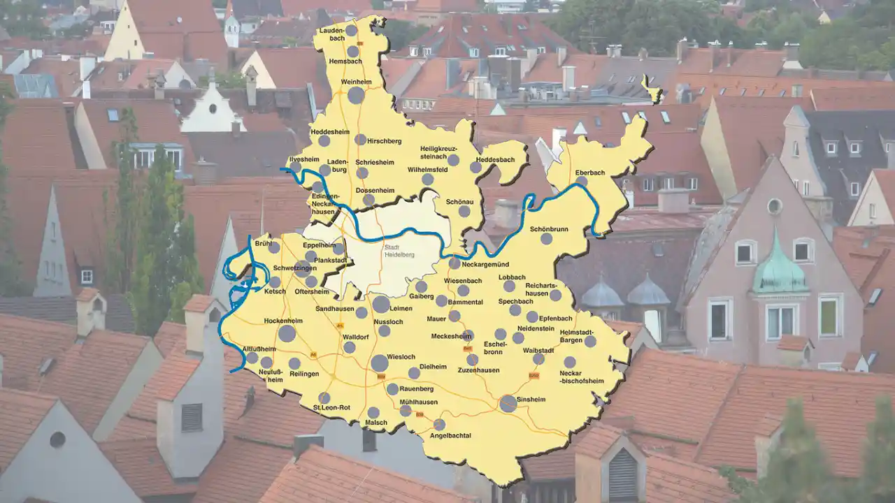 Karte des Rhein-Neckar-Kreises mit Städten und Gemeinden