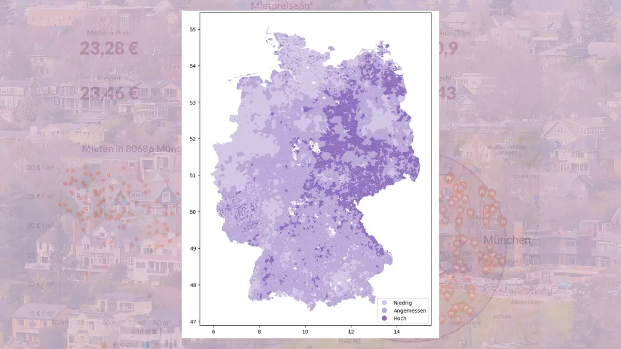 Deutschlandkarte mit Farbverlauf zeigt Wohnungsleerstand nach Regionen.